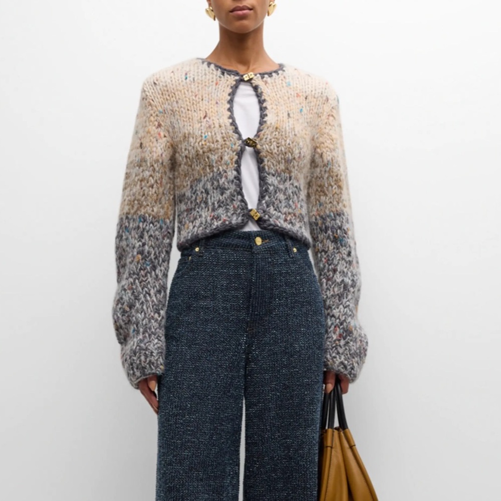 NWT $475 Ganni Marled Hand-Knit Cropped Cardigan - Picture 6 of 7